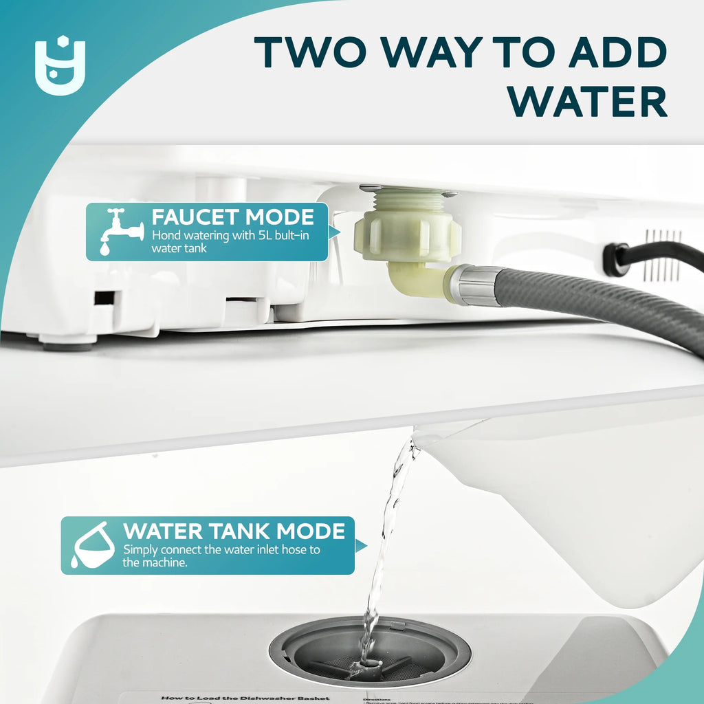 EUHOMY Portable Countertop Dishwashers with 5-Liter Built-in Water Tank and Air-Dry Function