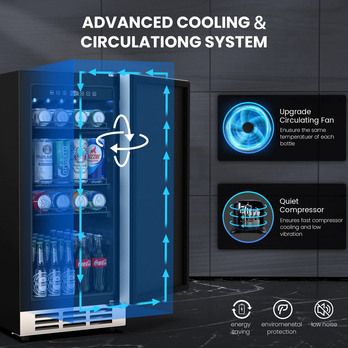 QAUSOU 24 Inch Under Counter Double Drawer Fridge, Weather Proof Stainless Steel Outdoor Beverage Refrigerator for Patio