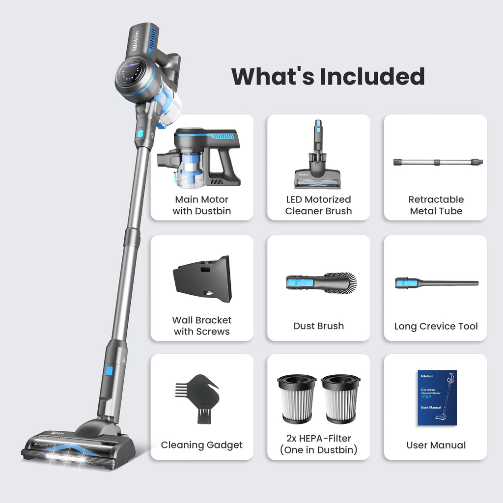 Wnkim Cordless Stick Vacuum Cleaner, 25Kpa, HEPA Wet/Dry Vacuum Cleaner for Hardwood Pet Hair  Carpet