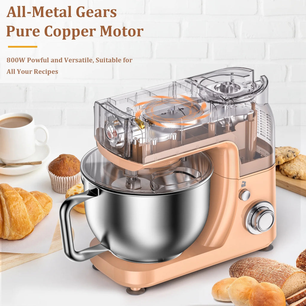 LINKChef Stand Mixer, 5.3QT 800W 6+P Speeds with Whisk, Dough Hook and Beater (White)
