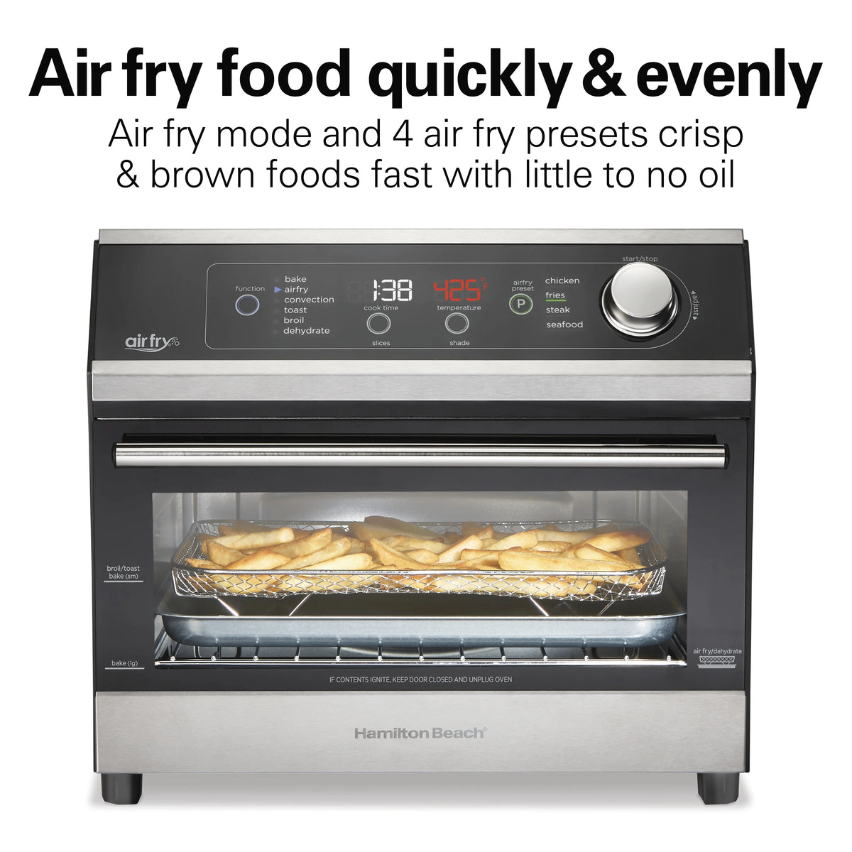 Hamilton Beach Digital Air Fryer Toaster Oven Combo, 10 Ways to Cook, 4 Preset Functions, 1800 Watts, Stainless Steel