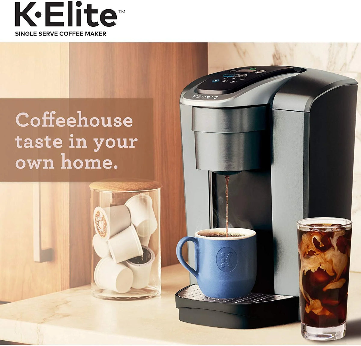 Keurig K-Elite Coffee Maker, Single Serve K-Cup Pod Coffee Brewer, With Iced Coffee Capability, Brushed Silver