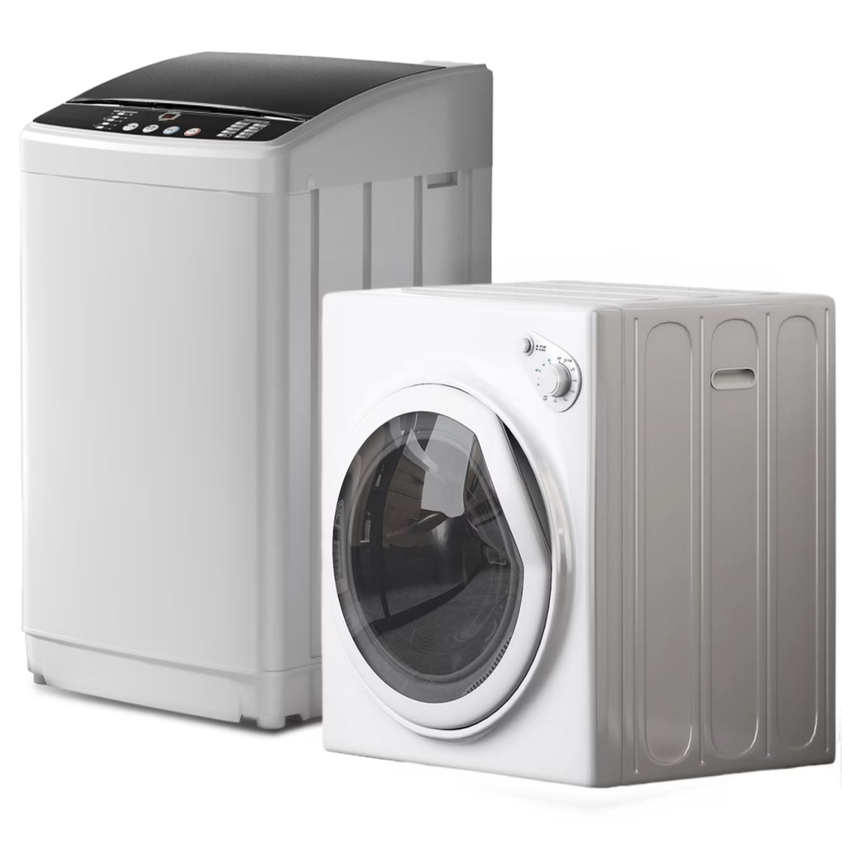 TABU Washer and Dryer Set, 19LBS Fully Automatic Washing Machine & 8.8LBS Clothes Dryer (White&White)