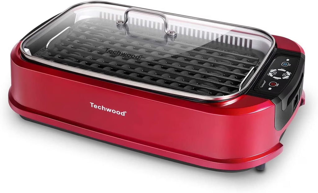 Techwood Indoor Smokeless Grill, 1500W, Black, Electric Portable Korean BBQ Grill with Tempered Glass Lid