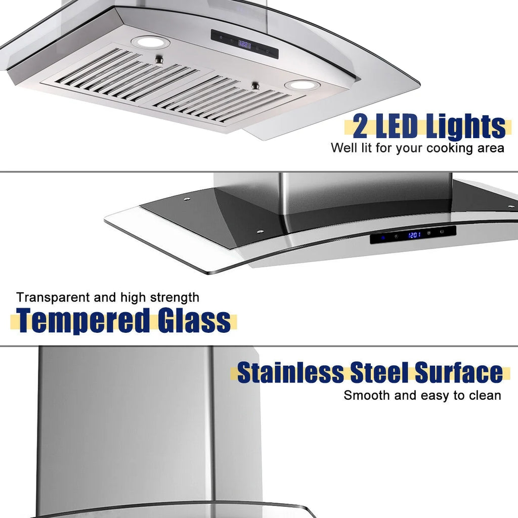 30 in. Ducted Wall Mount Range Hood Kitchen Hood Stainless Steel with Touch Control LED Light
