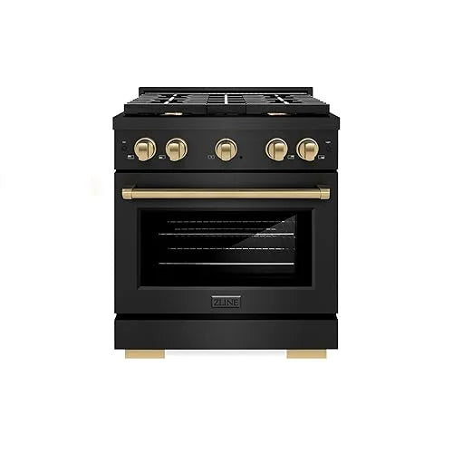 ZLINE Autograph Edition 30 in. 4.2 cu. ft. Paramount Gas Range with 4 Burner Cooktop and Convection Gas Oven in Black Stainless Steel and Champagne Bronze Accents (SGRBZ-30-CB)