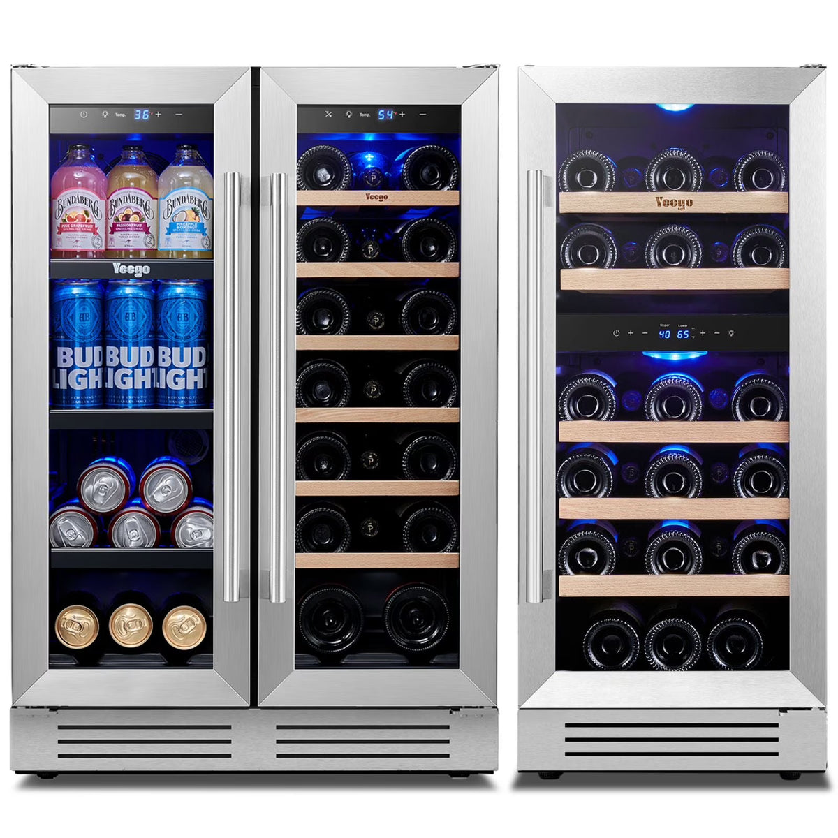 Yeego 30" Wine and Beverage Refrigerator,Two 15" Wine and Beverage Cooler Under Counter or Freestanding, Hold 33 Bottles and 80 Cans(Two Pack)