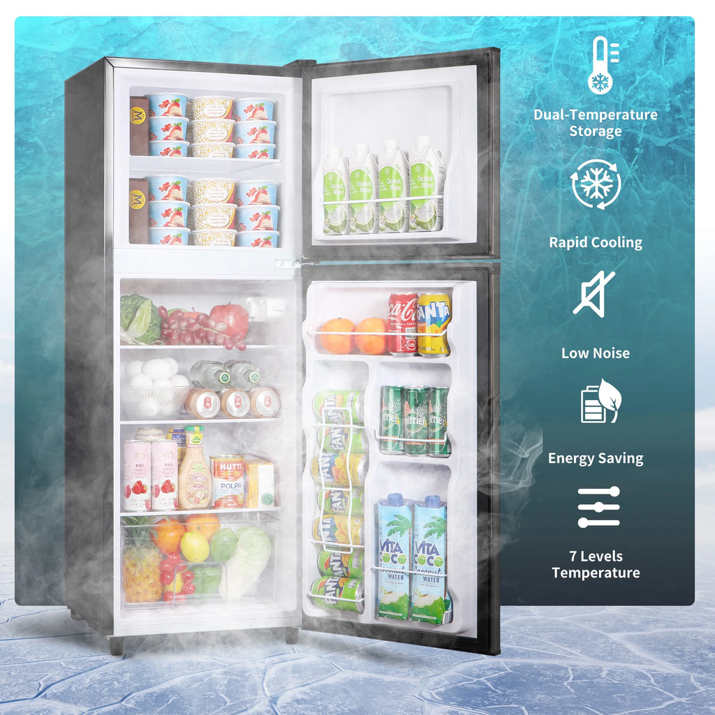 CALLIEVER 2-Door Mini Fridge with Freezer,5.0 Cu.Ft Compact Refrigerator for Dorm,Bedroom,Office�C7-Level Temp Control,Reversible Door,Black