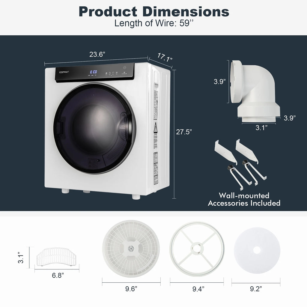 Costway 1400W Electric Tumble Compact Laundry Dryer Stainless Steel Tub 8.8lbs /2.6cu.ft