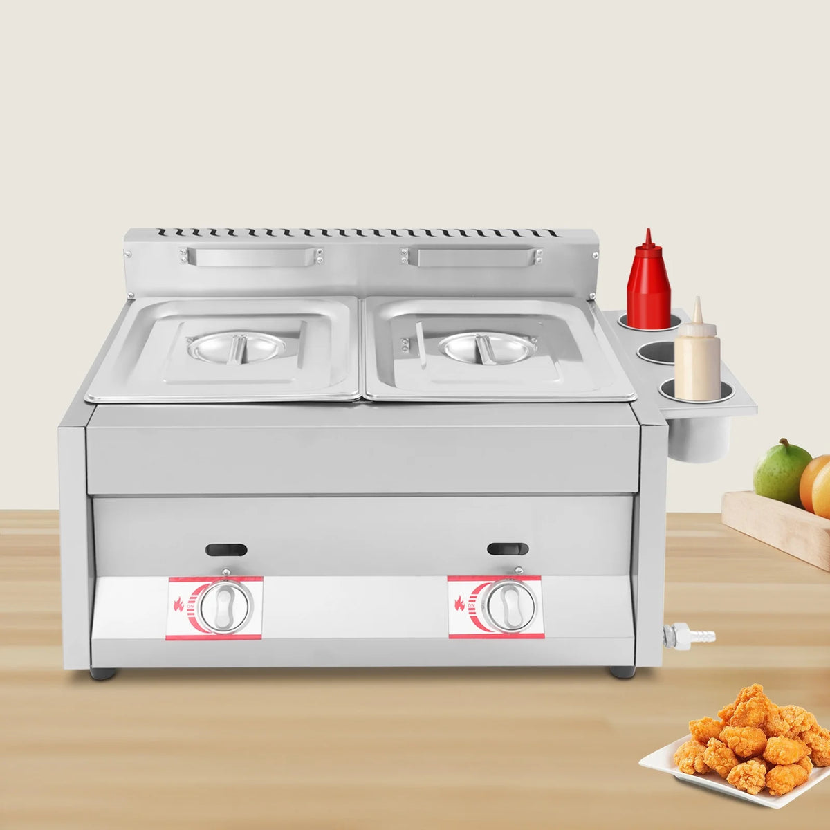 12L 3.17Gal Dual Tank Gas Fryer 430SS Commercial Deep Fryer