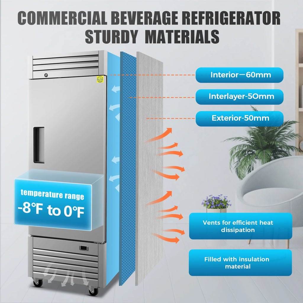 NSF Single Door Commercial Reach In Stainless Steel Freezer 18 Cu.Ft. 28in. Width Freezer