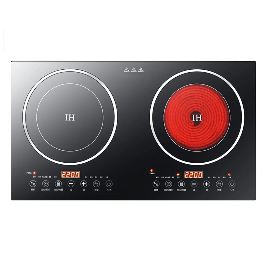 DERCLIVE Electric Ceramic Stove Induction Cooktop, Electric Stove 2 Burner Electric Burner Countertop Infrared Induction Cooker Home Cooktop Cooking Furnace,2200W  2200W