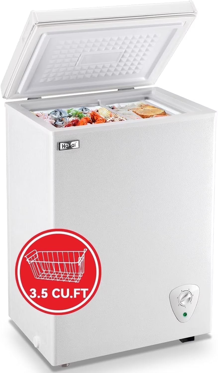 WANAI 5.0 Cubic Feet Chest Freezer Large Home Deep Freezers Black Top Door with Removable Basket