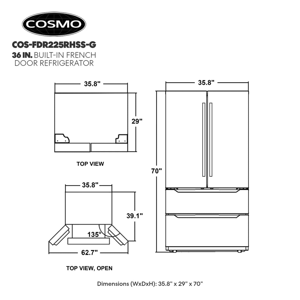 Cosmo 22.5 cu. ft. 4-Door Counter-Depth French Door Stainless Steel Refrigerator