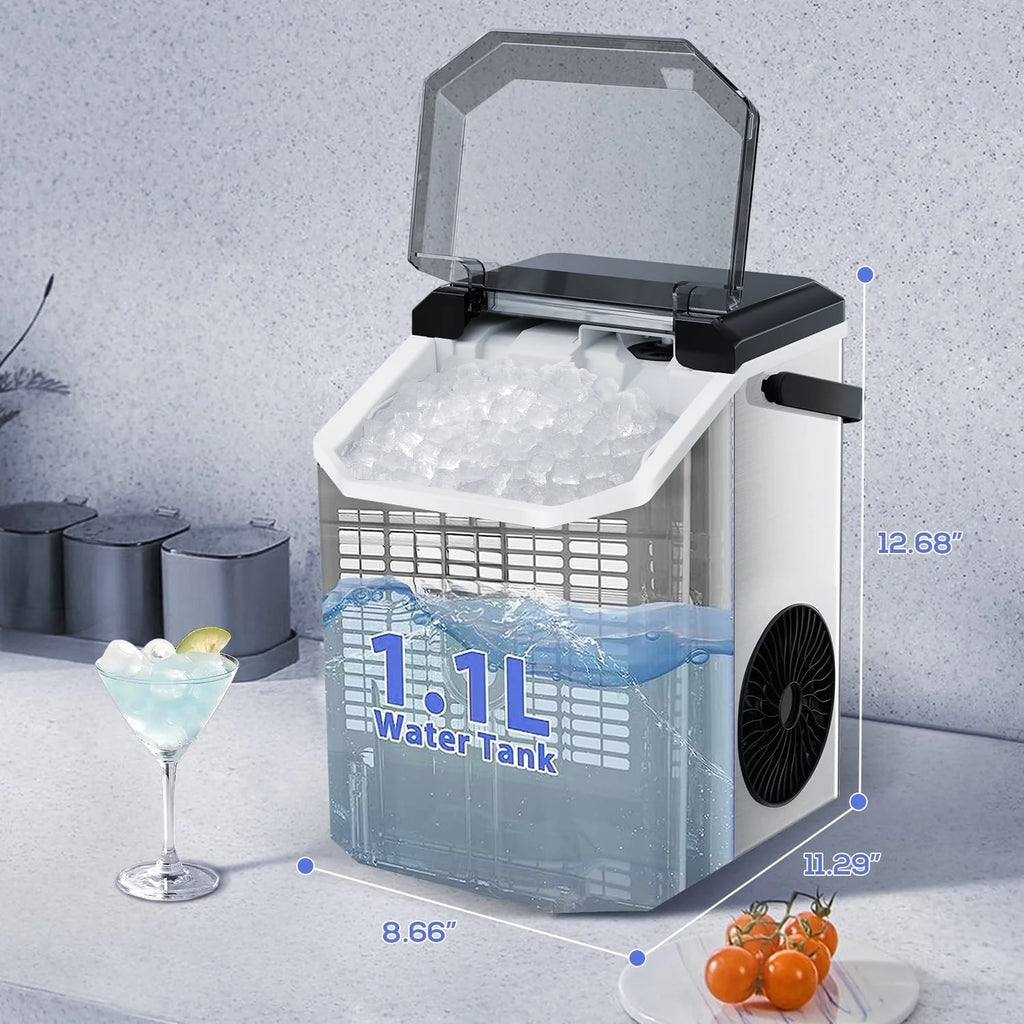 LHRIVER Nugget Countertop Ice Maker with Soft Chewable Ice, 35Lbs/24H, Self-Cleaning, Ice Scoop,Stainless Steel Silver