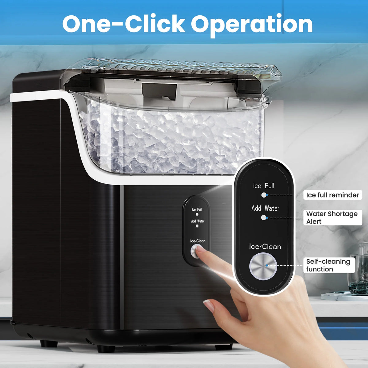 Auseo Nugget Ice Maker Countertop, Pebble Ice Maker Machine with 35lbs/24H Soft Ice, Self-Cleaning,  for Home/Kitchen/Office (Black)