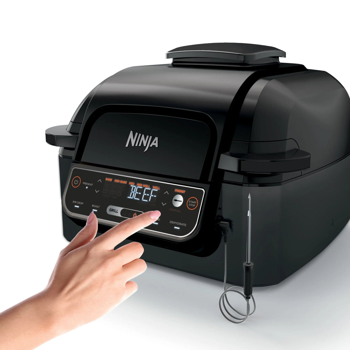 Ninja? Foodi? Smart 5-in-1 Indoor Grill with 4-Quart Air Fryer, Roast, Bake, Dehydrate, and Smart Cook System, LG451BK