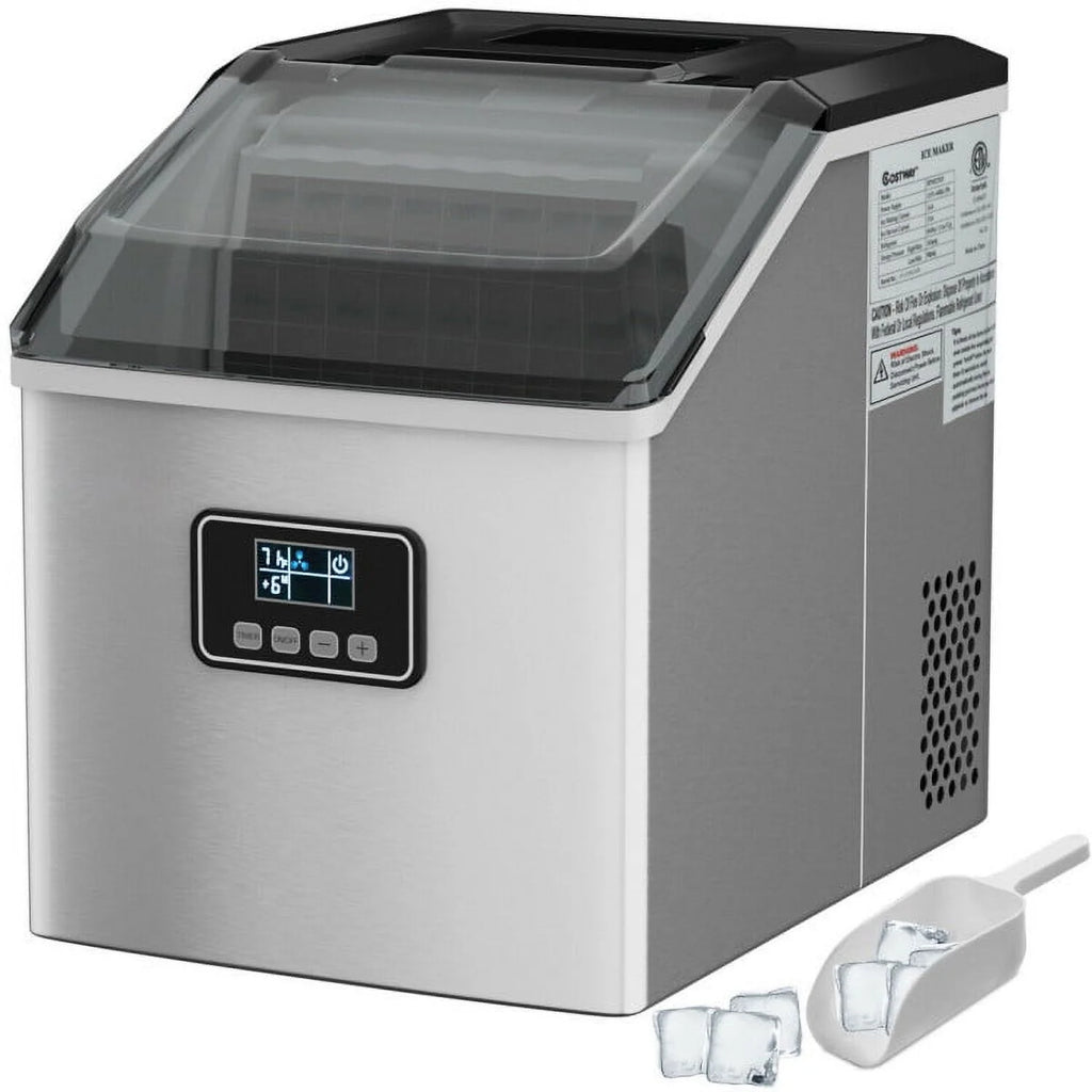 Resenkos Ice Maker Machine, Machine for Making Ice Cubes, 48 lbs Stainless Self-Clean Ice Maker with LCD Display