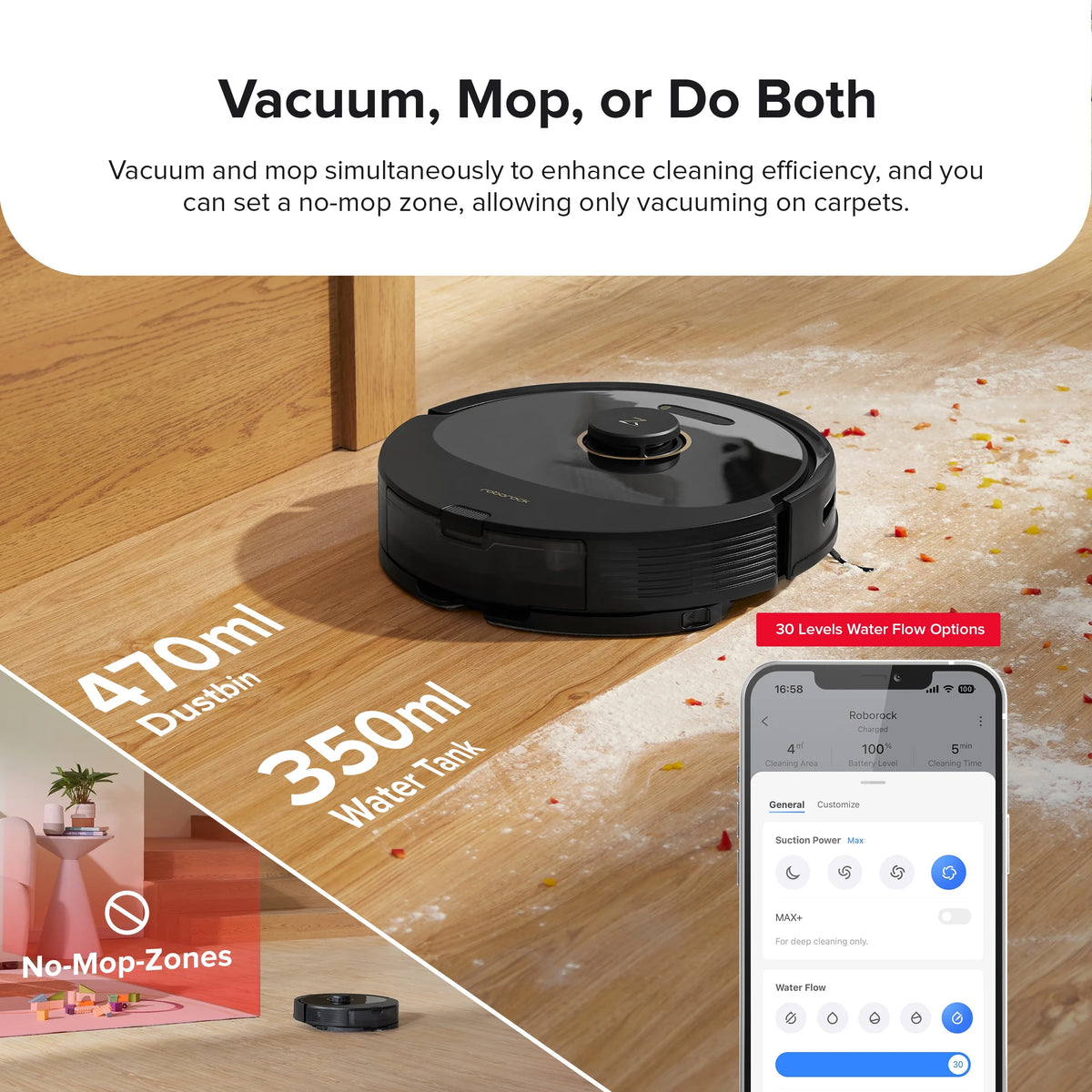 Roborock Q8 Max Robot Vacuum and Mop with Obstacle Avoidance, LiDAR Navigation, 5500Pa Suction Power, and App Control(White)