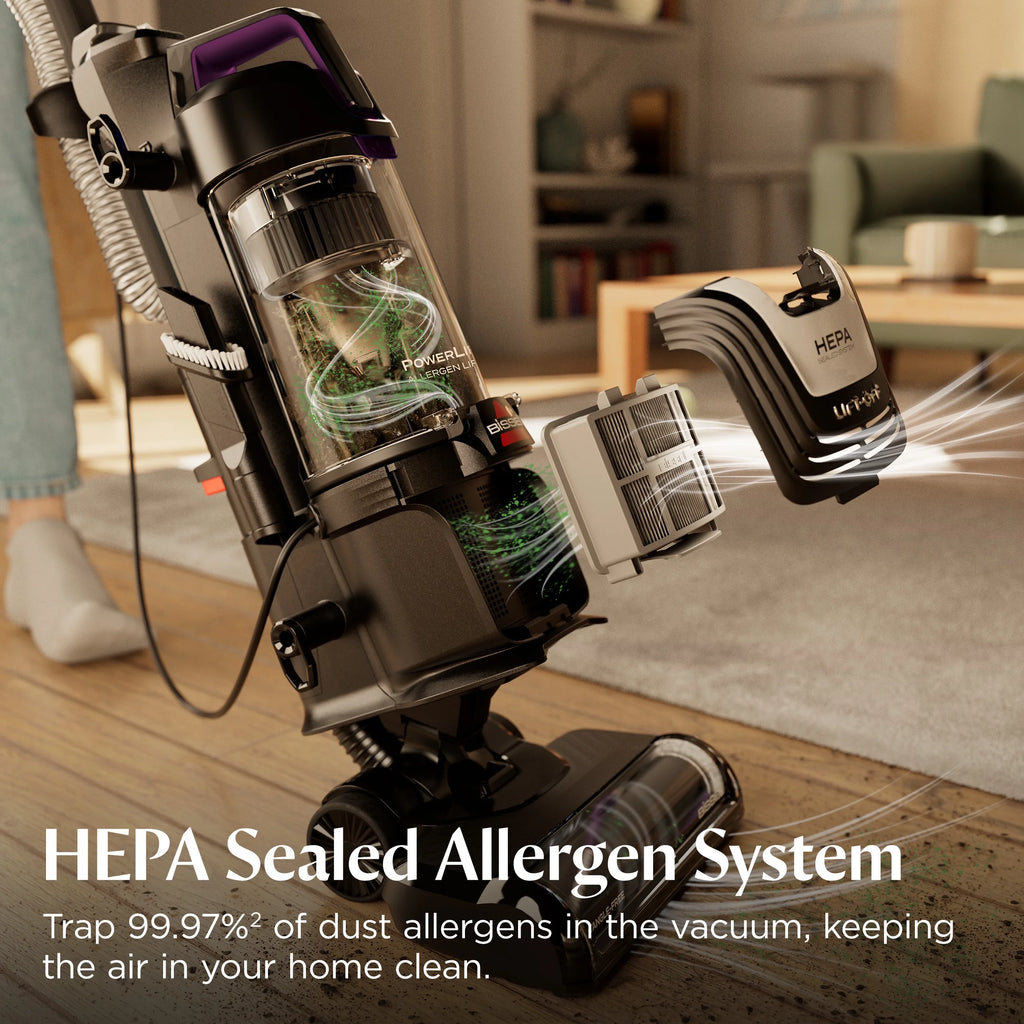 BISSELL PowerLifter Allergen Lift-Off, Bagless, Upright Vacuum, Pet Friendly, HEPA, Powerful Suction, Lift-Off Detachable Pod, Tangle Free Brush Roll, 4082W, Black & Purple