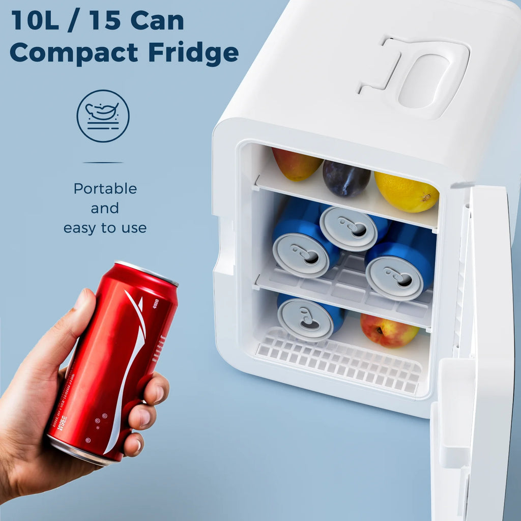 ?FREE VILLAGE Compact Mini Fridge, 10L Portable Small Refrigerator, 2.6 Gal Mini Fridge with AC/DC Adapters, Small Cosmetics Cooler for Beverage, Food, Makeup, Bedroom, Office, Dorm, White