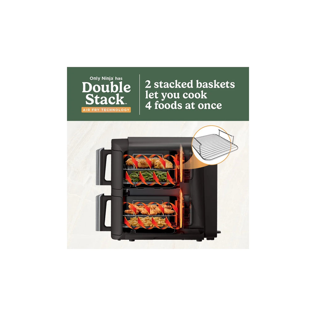 Ninja DoubleStack XL 2-Basket Air Fryer, DoubleStack Technology Cooks 4 Foods at Once, Space Saving Design, 10 QT, 4-in-1, Smart Finish & Match Cook, SL400