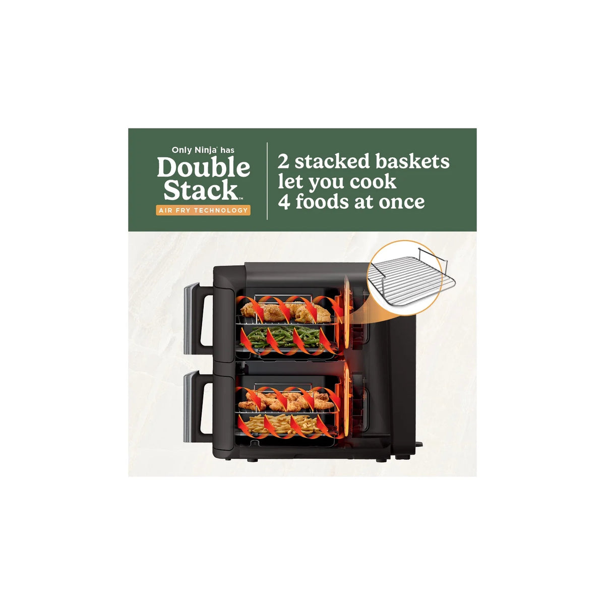 Ninja DoubleStack XL 2-Basket Air Fryer, DoubleStack Technology Cooks 4 Foods at Once, Space Saving Design, 10 QT, 4-in-1, Smart Finish & Match Cook, SL400
