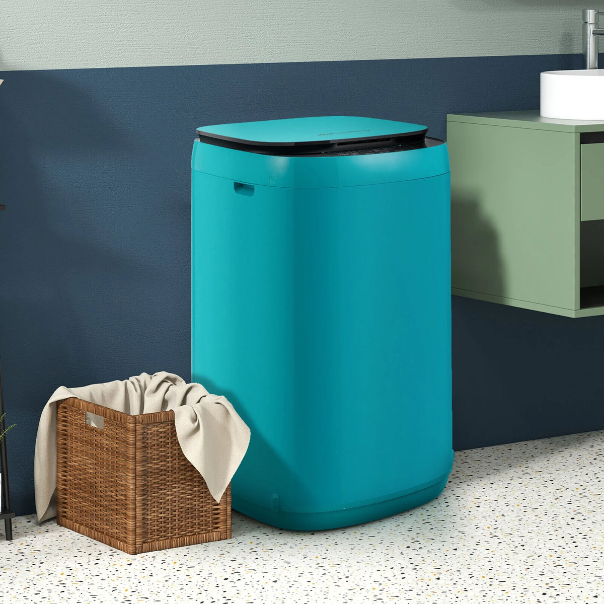 Gymax 7.7 lbs Full Automatic Washing Machine 0.78 Cu.ft Compact Washer & Spinner Combo Blue