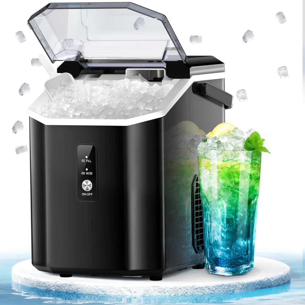 LHRIVER Countertop Nugget Ice Maker, 35Lbs/24H, Soft Chewable Ice, Ice Scoop, Self-Cleaning, White