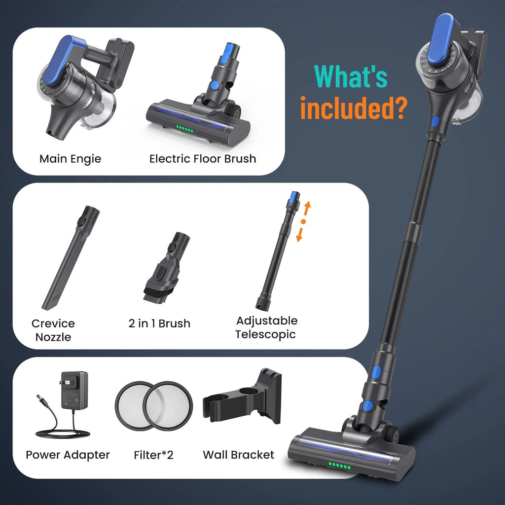 Cordless Vacuum Cleaner, 23kPa, Lightweight Stick Vacuum for Hard Floor, Carpet, Pet Hair, 55 Mins Runtime, Blue