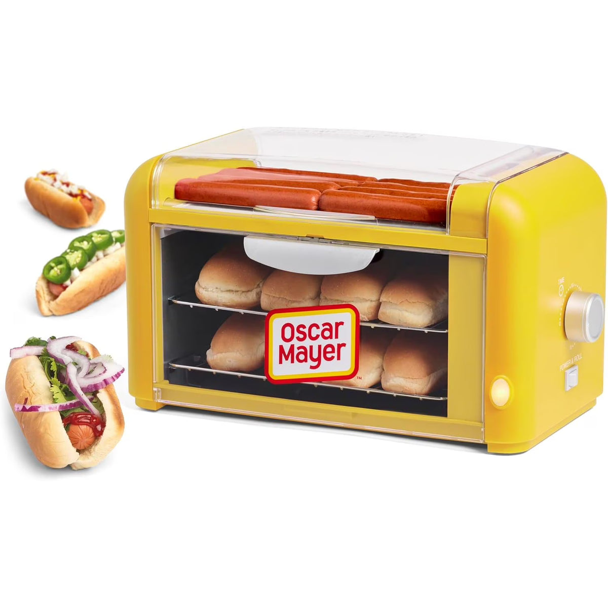 ZZJP Oscar Mayer Extra Large Countertop 8 Hot Dog Roller and Bun Toaster Oven - Stainless Steel Rollers and Non-stick Warming Racks - Adjustable Timer