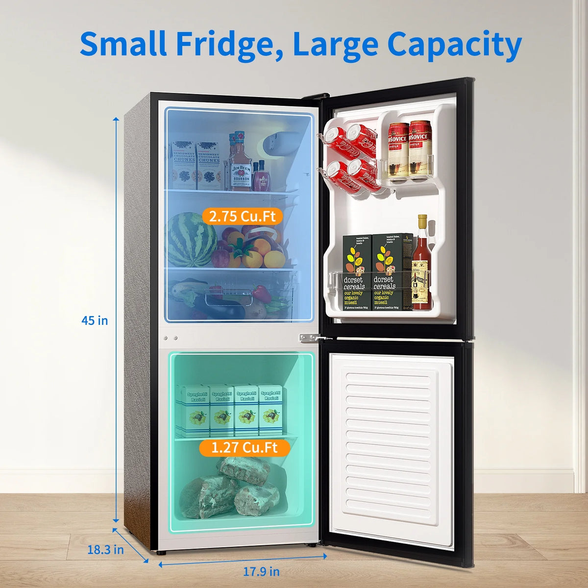 BANGSON 4.0 Cu.ft Small Refrigerator with Freezer,2 Door, Small Fridge with Freezer with Bottom Freezer,Silver