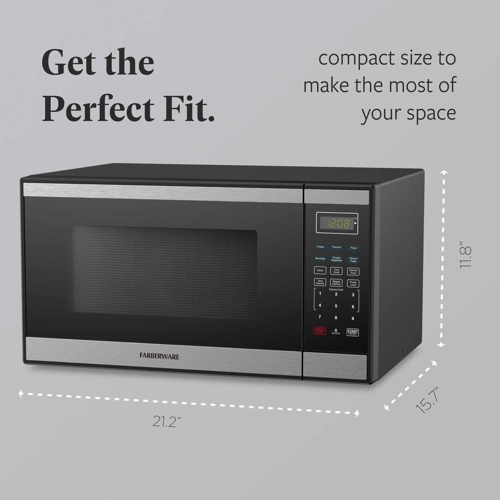 Farberware Countertop Microwave Ov 1100 Watts, 2.2 cu ft - Smart Sensor With LED Lighting and Child Lock - Perfect for Apartments and Dorms - Easy Clean Black Interior, Stainless Steel