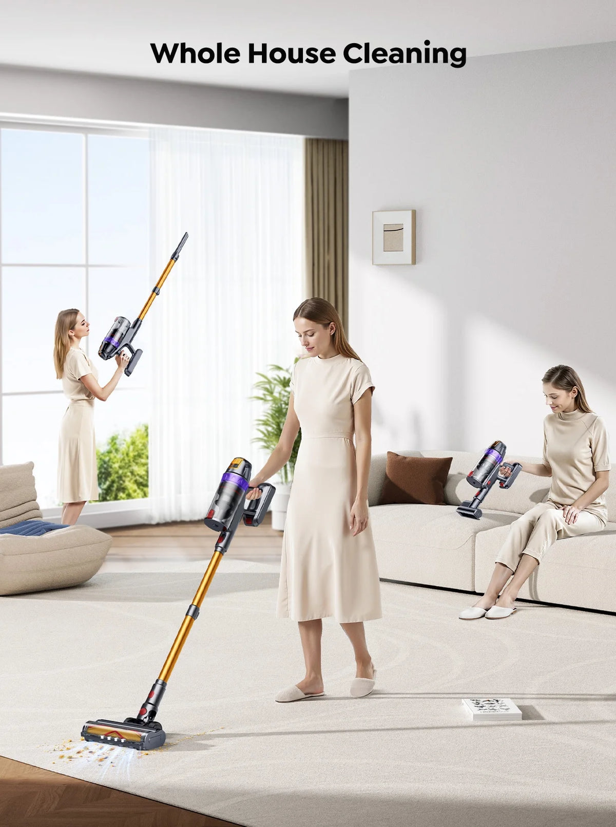 Buture VC90 Cordless Stick Vacuum Cleaner with Mattress Mite Removal Brush, 55KPA Strong Suction for Carpet Hardwood Floor