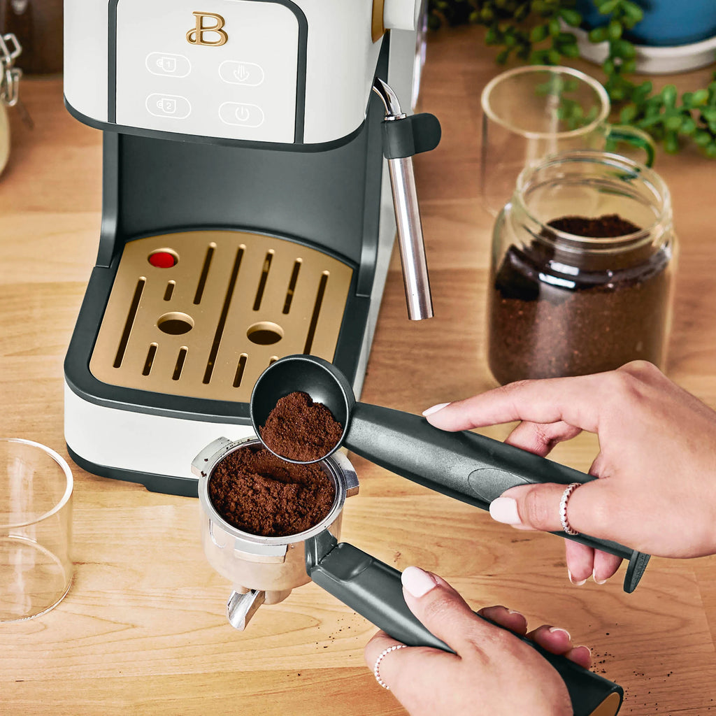 Beautiful Slim Espresso Machine with 20-Bar Pressure, Black Sesame by Drew Barrymore
