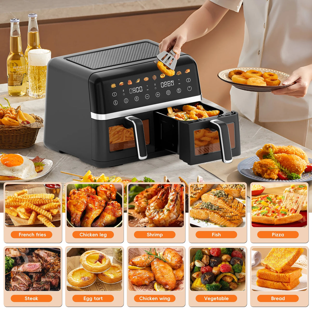Whall 12QT Touchscreen Air Fryer Toaster Oven, 12 Pre-set Menus, Clear Window, Less Oil