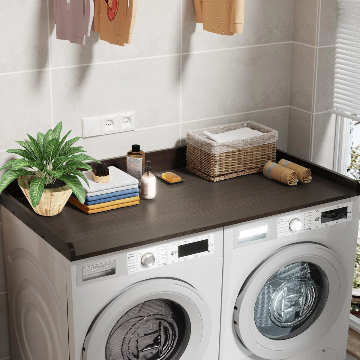 Washer Dryer Countertop, Washer Dryer Topper, Solid Wood Washers and Dryers Countertop, 54" Width x 27.5" Depth Laundry Countertop for Laundry Room Organization and Storage, Walnut