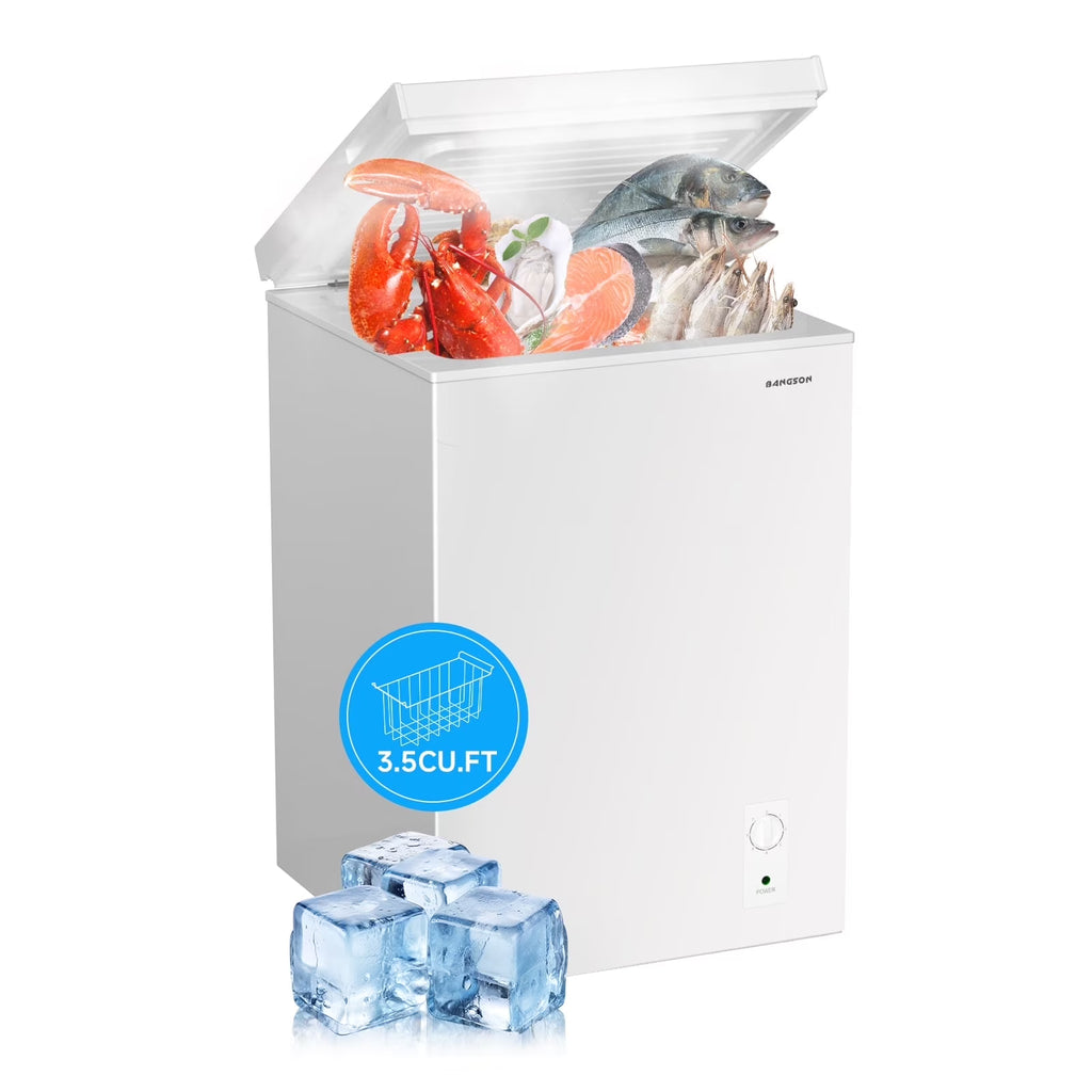 BANGSON 3.5 Cubic Feet Chest Freezer,Deep Freezer With Removable Basket,Adjustable Temperature for Home/Dorms/Apartment/Office