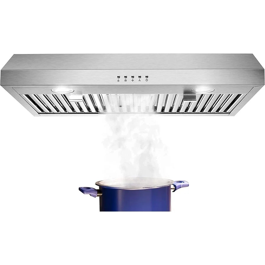 Stainless Steel Range Hood 30 inch Under Cabinet Range Hood 500 CFM with 3 Way Venting Vent Hood
