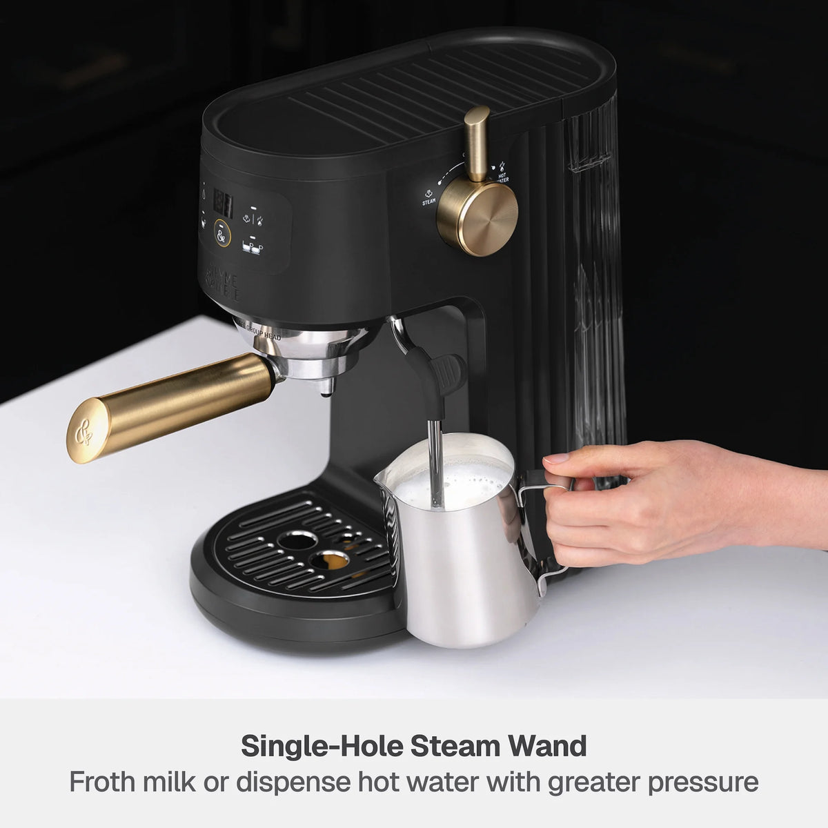 Thyme & Table Barista Mini Espresso Machine with 15-Bar Pressure and Steam Wand, Sand White