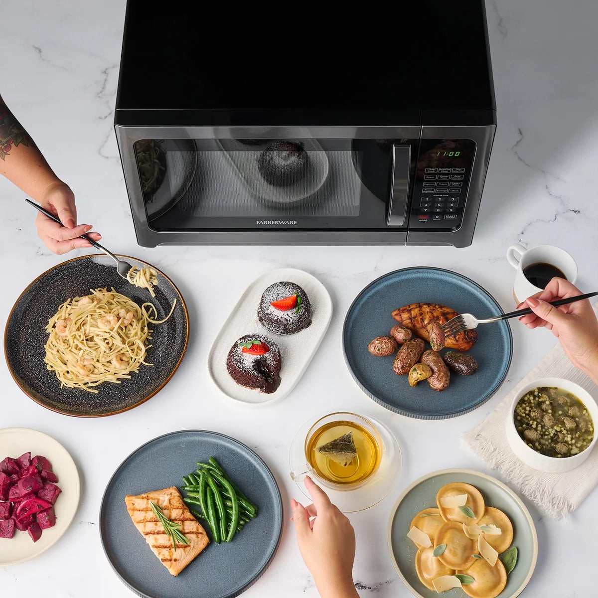 Farberware Professional 1.2 Cu. Ft. 1000-Watt Microwave Oven with Sensor Cooking, Stainless Steel/Black Body Wrap