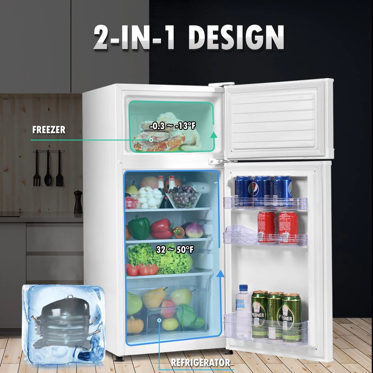 Giantex Compact Refrigerator, 3.4 cu. ft. Mini Cooler Fridge, Freestanding Fridge w/Adjustable Thermostat, Black