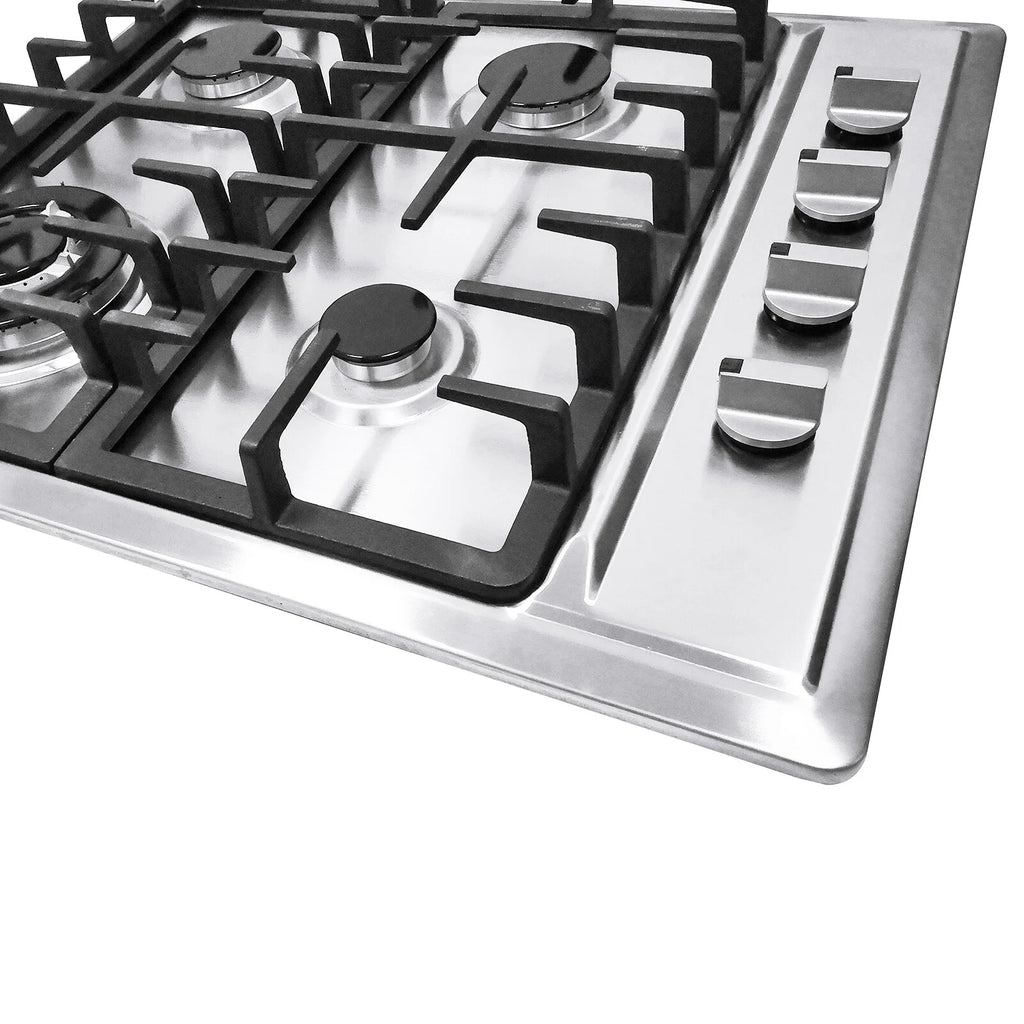 Stainless Steel 4-Burner Gas Stove, 3.0KW+1.75KW+1.0KW, Built-In Cooktop with Rotary Switch for Homes, Restaurants