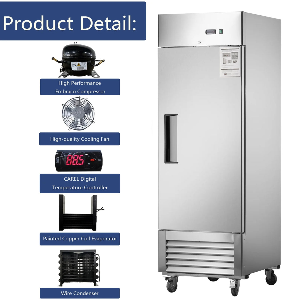 CamelliaRiver 18.68 Cu.Ft. Single Stainless Steel Door Refrigerator, Refrigerator