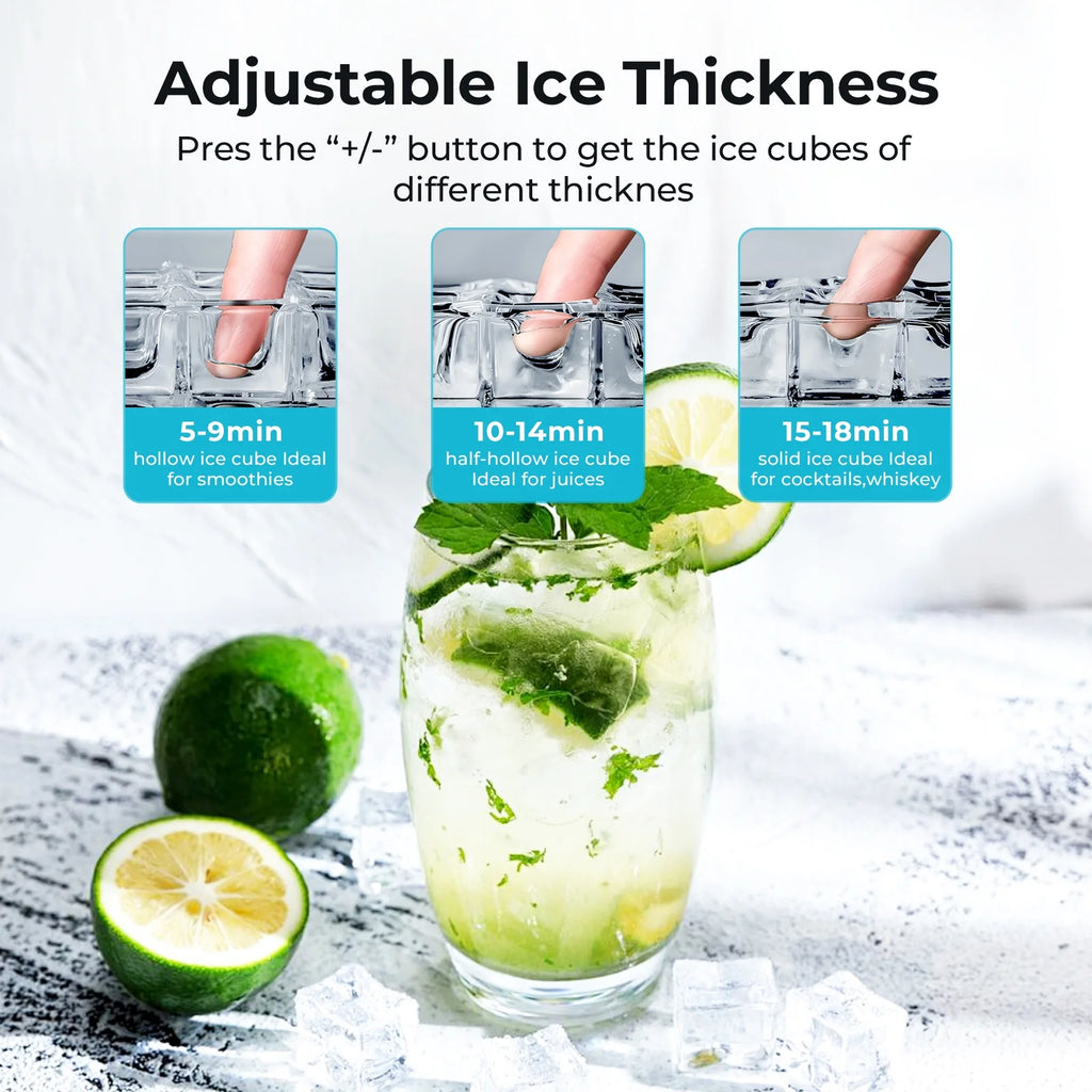WAA Ice Maker with 1.5L Detachable Water Tank,33Lbs/24H Cube Ice,Timing Function,Self-Cleaning,Grey