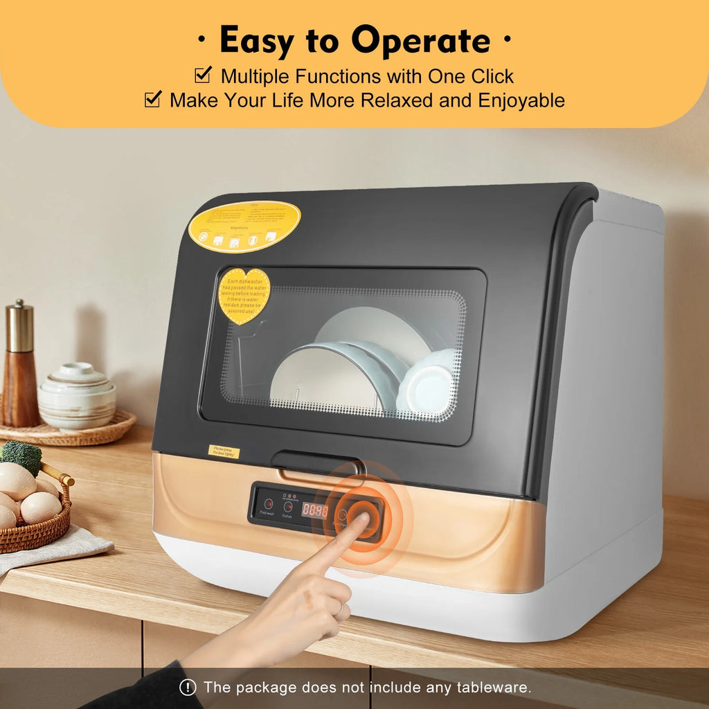 Compact Countertop Dishwasher Portable Mini Dish Washer 4 Washing Programs 110V 800W Dishwasher Machine with 3 Washing Programs for Dishes Knives Forks Spoons Chopsticks Cups