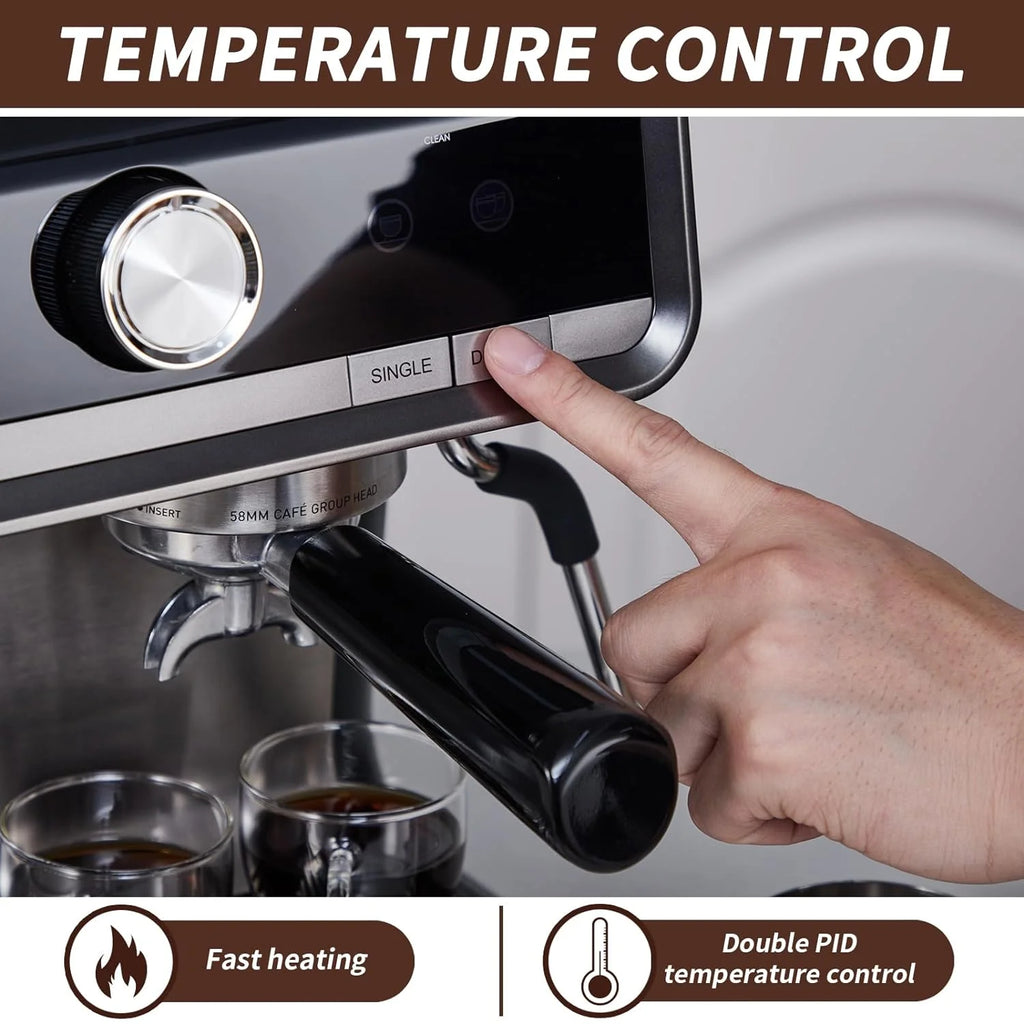 COZONY Espresso Machine 15 Bar, 2.5 L Water Tank, Semi Automatic Coffee Maker with Grinder, Milk Frother/Steam Wand, Italian Pump, All-in-One Espresso Machine, Stainless Steel, Silver