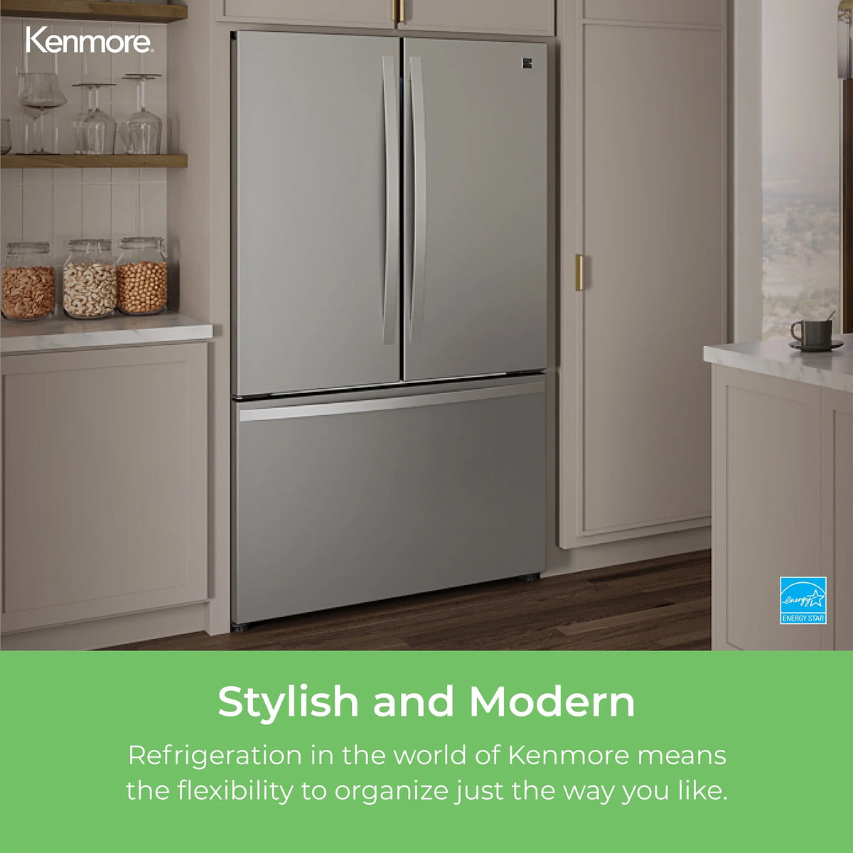 Kenmore 20.3 Cu. ft. Capacity Counter-Depth French Door Refrigerator and Freezer with Ice Maker, Stainless Steel