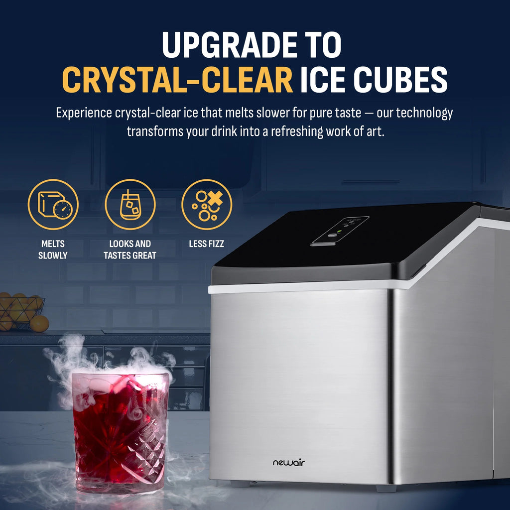 Newair Portable Countertop 40lb Clear Ice Maker Machine, Stainless Steel