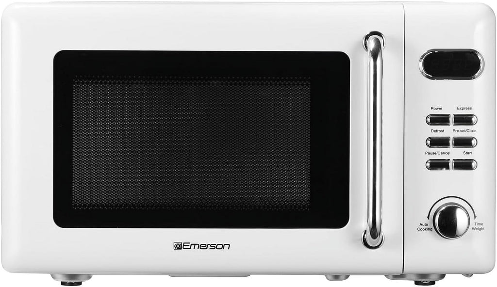 Countertop Microwave Oven with Push Button Control, LED Display, 700W 5 Power Levels, 8 Auto Menus, Glass Turntable and Child Safety Lock, 0.7-inch��Thunderbird Blue